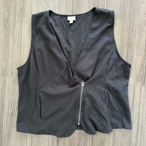 J Jill Asymmetrical Black Ponte Zipper Front Vest Pocket Women’s Size XL Stretch
